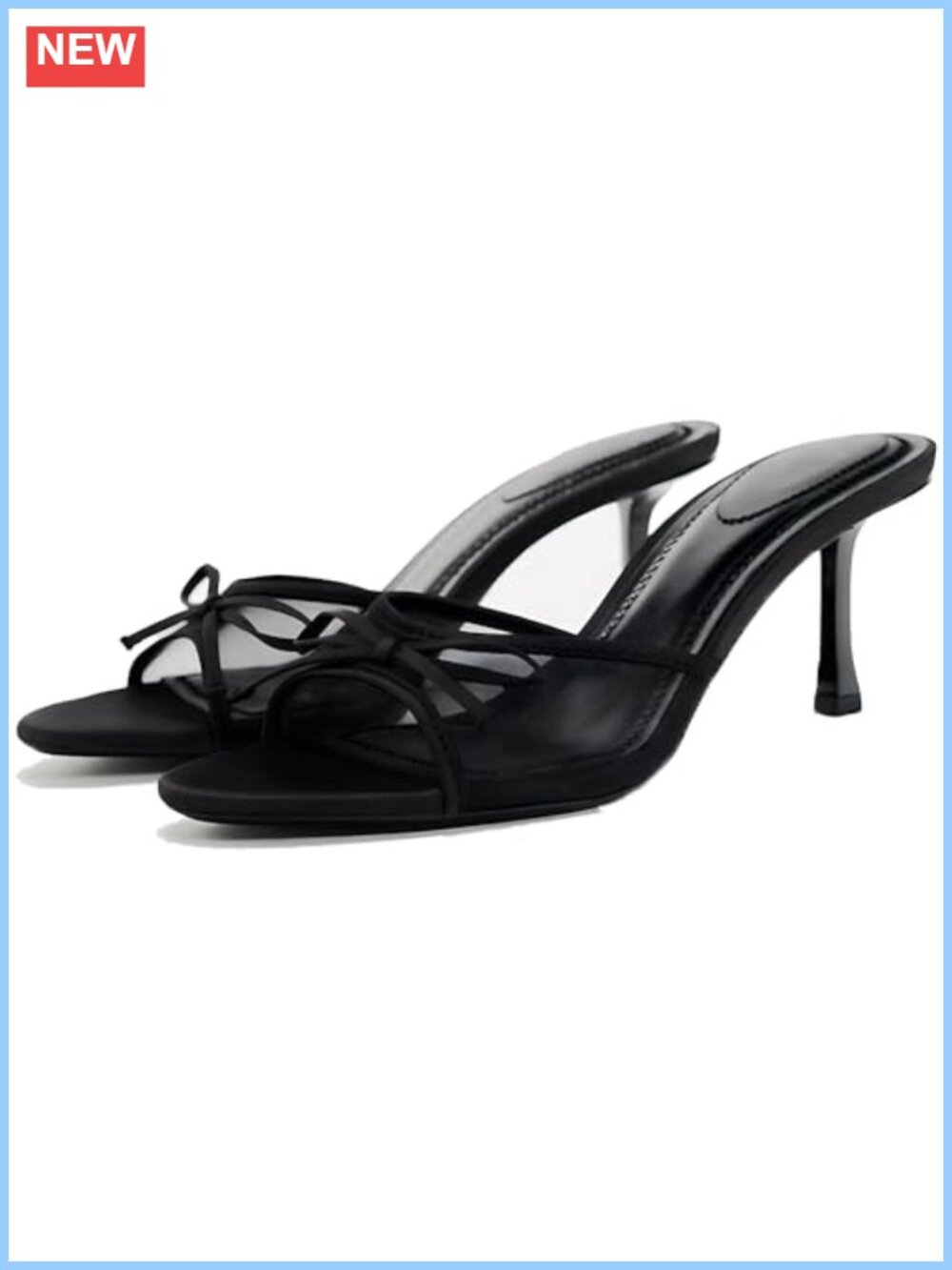 Women's Mesh Kitten Heel Sandals Bow Open Round Toe Slip On Mules